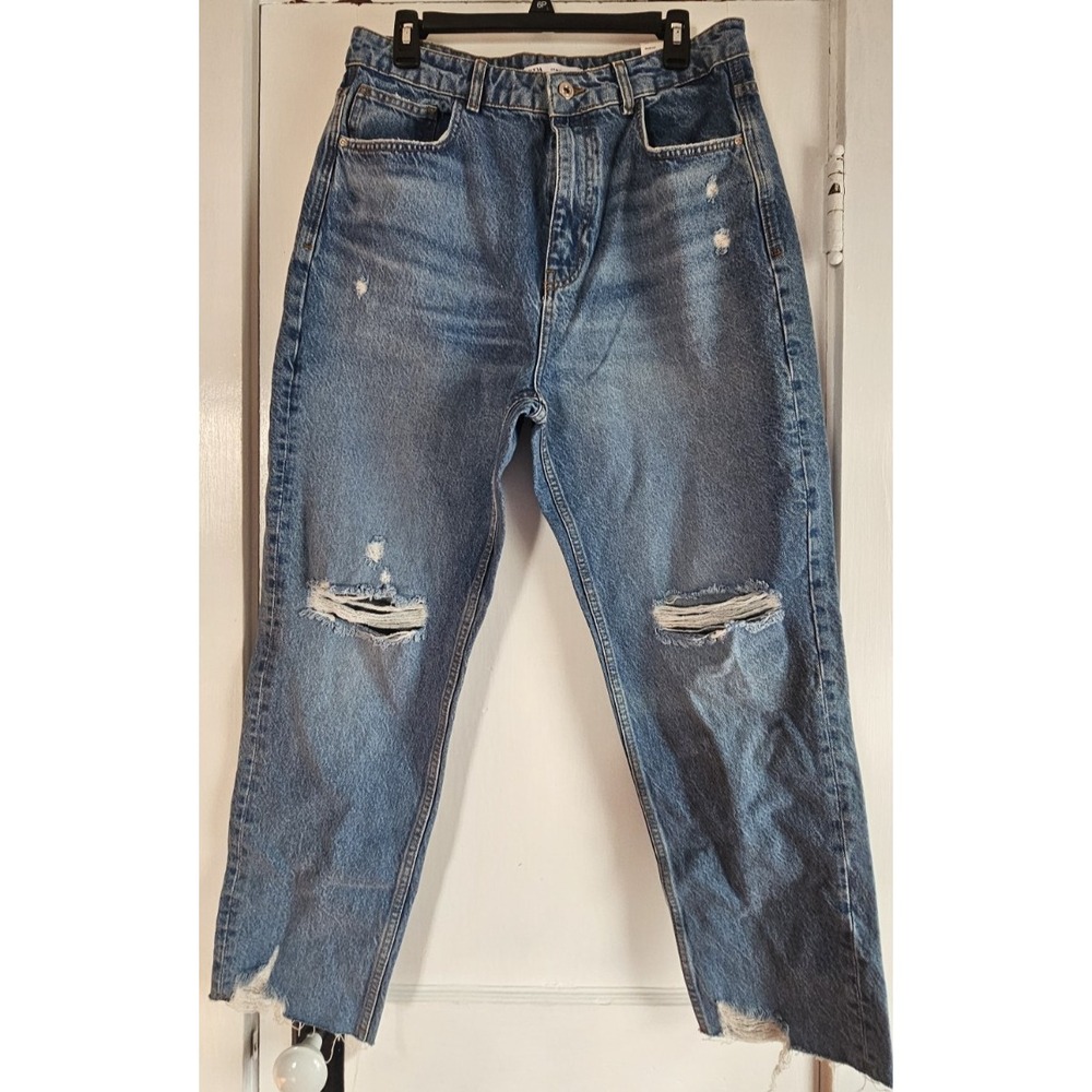 NWT ZARA MOM FIT hight‎ rise mom lege ankle rigid womans US 12 jeans distressed